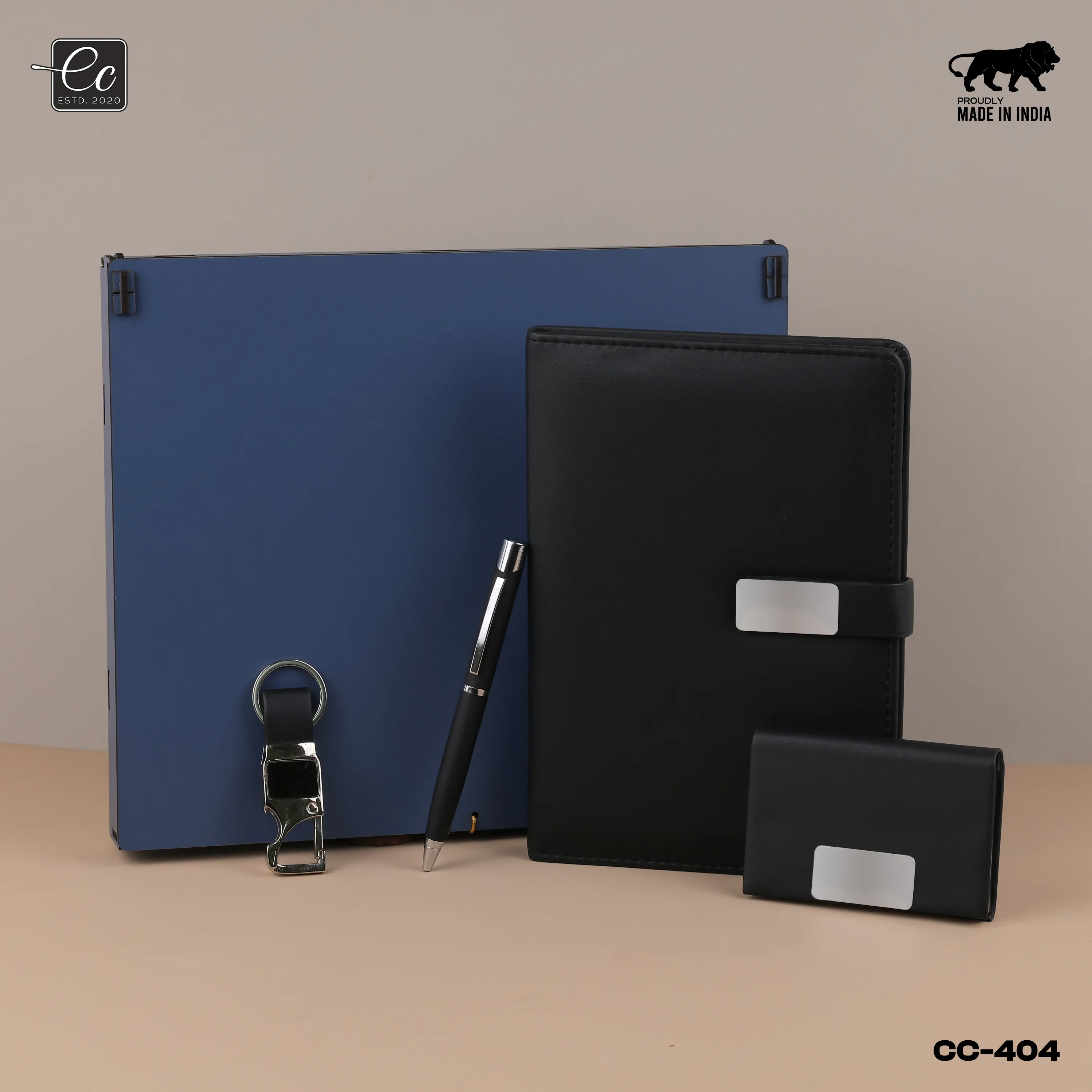 4 in 1 Corporate Gift Set includes Personalized Diary, Pen, Card Holder & Keychain